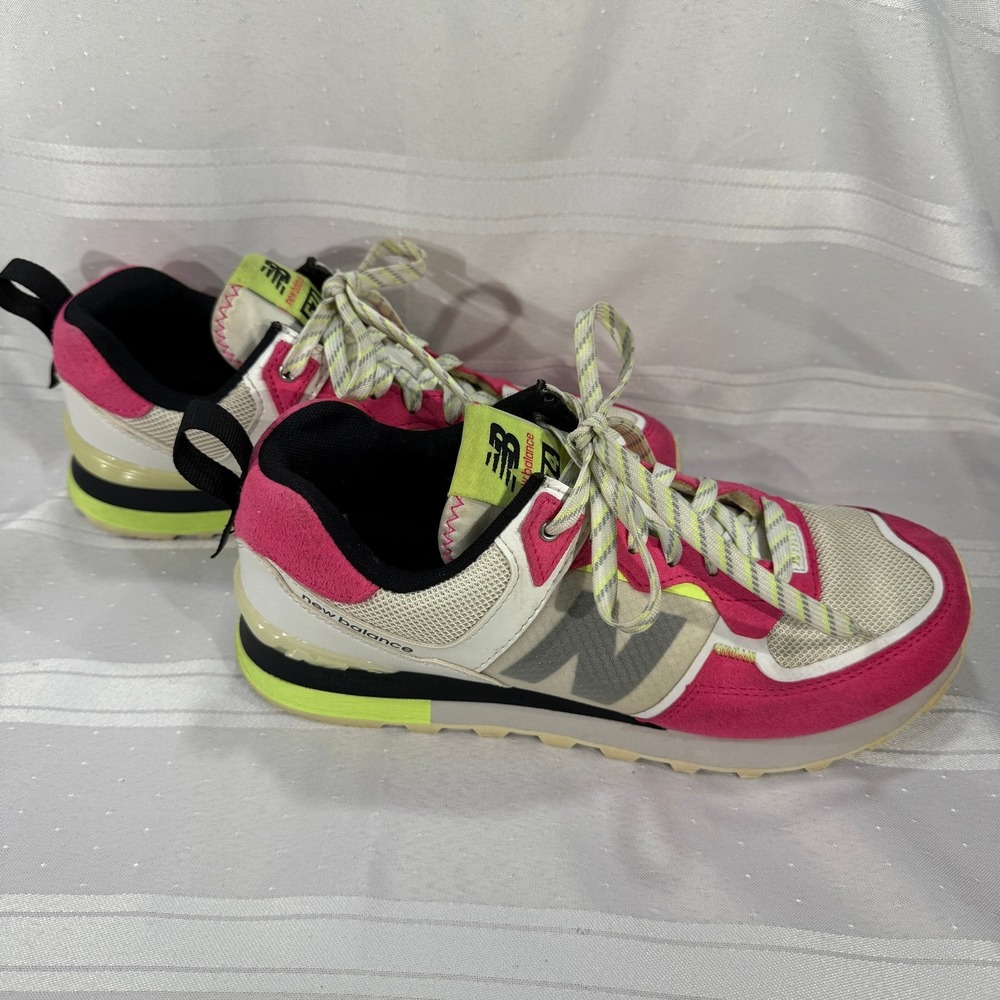New Balance 574 Running Shoes Pink White Lime Womens Size 9